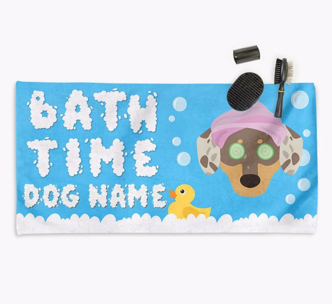 'Bubble Bath Time' Personalised Dog Towel for your {breedCommonName}